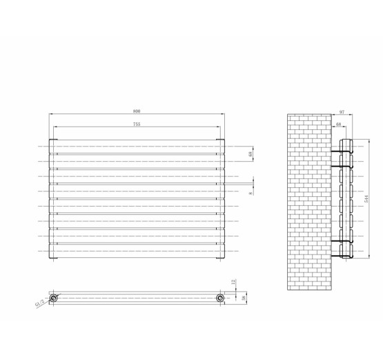 Горизонтальный дизайнерский радиатор отопления Artti Livorno II G 8/544/800 черный матовый