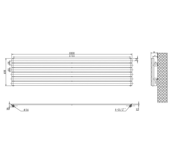 Горизонтальний дизайнерський радіатор опалення Artti Livorno G 6/408/1800 чорний матовий