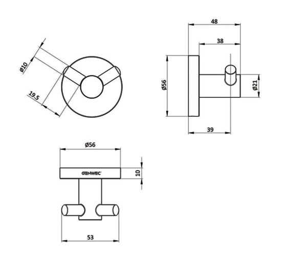 Крючок Genwec Cartago series GW05 01 05 02B двойной хром