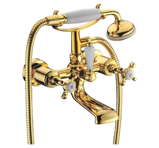 Кран в ванну двухзахватный с коротким гусям IMPRESE CUTHNA золотой латунь 10280 gold-n