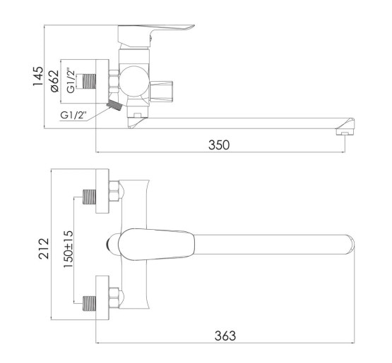Змішувач для ванної одноважільний із довгим виливом IMPRESE VACLAV хром латунь f03206401AB