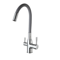 Змішувач для кухні з гнучким виливом та краном для фільтра Frap F4396 хром сірий