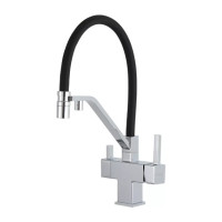 Смеситель для кухни под фильтр с гибким изливом хром черный Gappo G4395-60