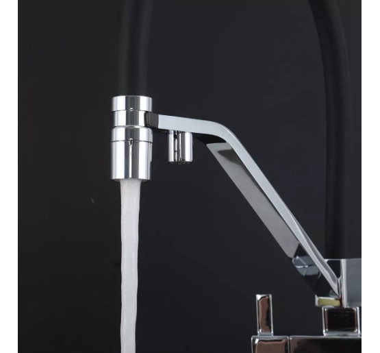 Змішувач для кухні під фільтр з гнучким виливом хром чорний Gappo G4395-60