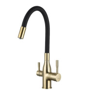 Змішувач для кухні з краном під фільтр із гнучким виливом Frap F4396-3 золото