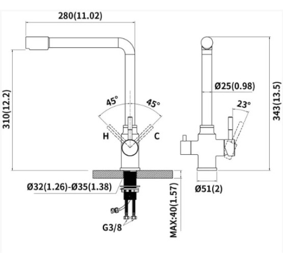 Змішувач для кухні під фільтр WEZER EKO4C-01-GUNGREY