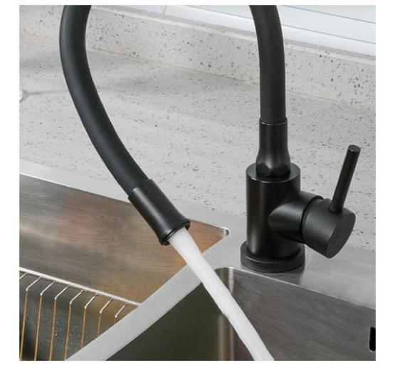 Кухонный смеситель с гибким изливом черный Wezer EKO4E-01-BLACK нержавеющая сталь