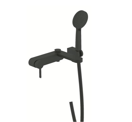 Настенный смеситель для ванны DEVIT LAGUNA 84125110B с душевым набором, черный матовый