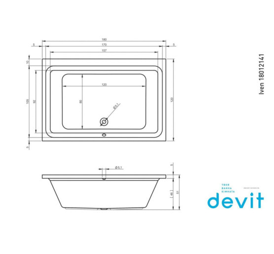 Акриловая ванна Devit Iven 18012141 180х120 см