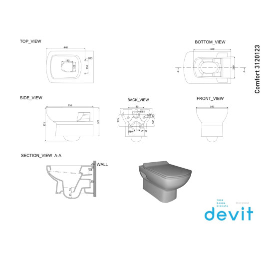 Підвісний унітаз DEVIT Comfort COMFORT NEW 3120123 з сидінням softclose тонким
