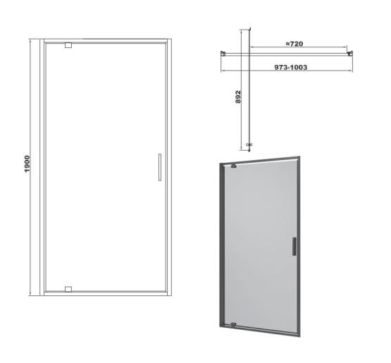 DEVIT FEN3440B ART Дверь в нишу 1000, черный матовый, без поддона, стекло прозрачное