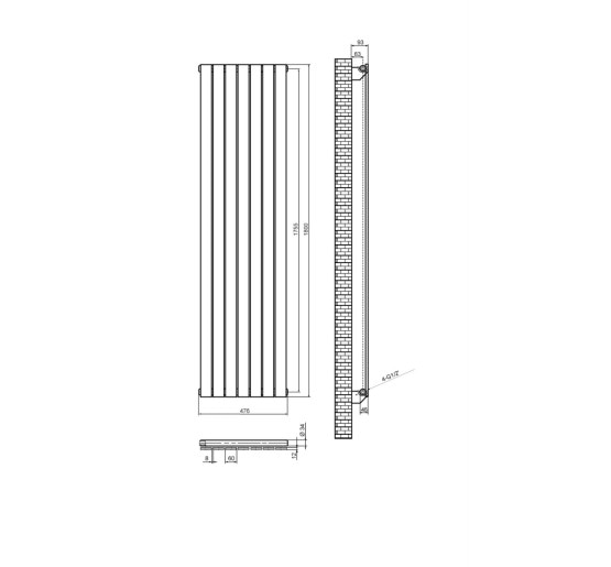 Вертикальний дизайнерський радіатор опалення ARTTIDESIGN Livorno 7/1800/476/50 чорний матовий