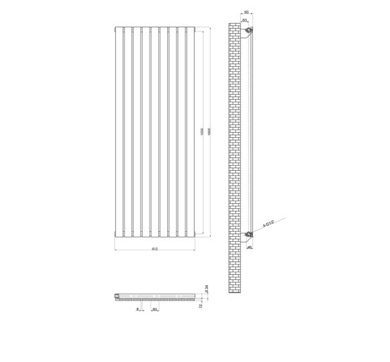 Дизайнерский вертикальный радиатор отопления ARTTIDESIGN Livorno 9/1600/612/50 чёрный матовый
