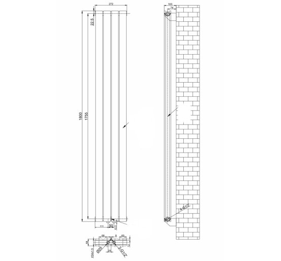 Дизайнерський вертикальний радіатор опалення ARTTIDESIGN Livorno II 4/1800/272/50 чорний матовий