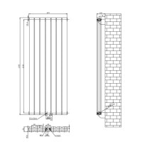 Вертикальний дизайнерський радіатор опалення ARTTIDESIGN Livorno II 7/1200/476/50 чорний матовий