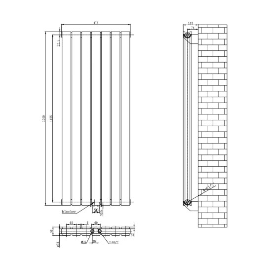 Вертикальный дизайнерский радиатор отопления ARTTIDESIGN Livorno II 7/1200/476/50 чорний матовий