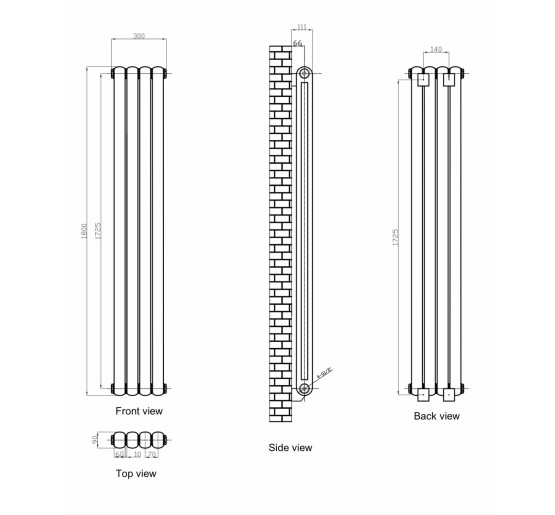 Вертикальний дизайнерський радіатор опалення ARTTIDESIGN Verona 4/1800/300 сірий матовий