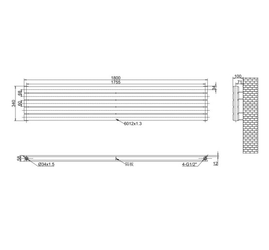 Горизонтальний дизайнерський радіатор опалення ARTTIDESIGN Livorno II G 5/340/1800 чорний матовий