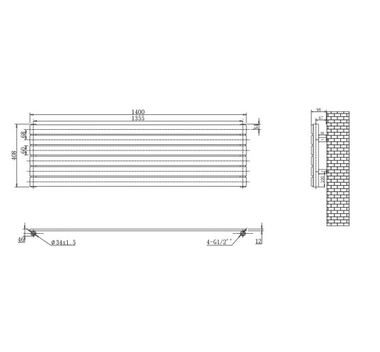 Горизонтальний дизайнерський радіатор опалення ARTTIDESIGN Livorno G 6/408/1400 білий матовий