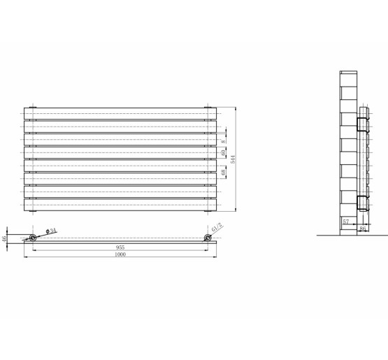 Горизонтальный дизайнерский радиатор отопления ARTTIDESIGN Livorno G 8/544/1000 белый матовый
