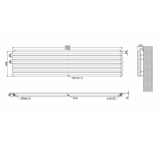 Горизонтальный дизайнерский радиатор отопления ARTTIDESIGN Livorno ІІ G 6/408/1800 белый матовий