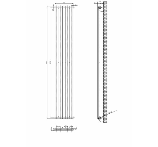 Вертикальний дизайнерський радіатор опалення ARTTIDESIGN Terni 5/1800/295 чорний матовий