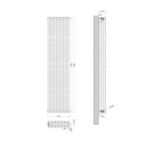 Вертикальний дизайнерський радіатор опалення ARTTIDESIGN Matera II 7/1800/413/50 сірий матовий