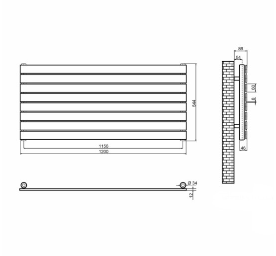 Горизонтальний дизайнерський радіатор опалення ARTTIDESIGN Livorno G 8/544/1200 білий матовий