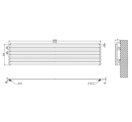 Горизонтальный дизайнерский радиатор отопления ARTTIDESIGN Livorno G 6/408/1800 белый матовый