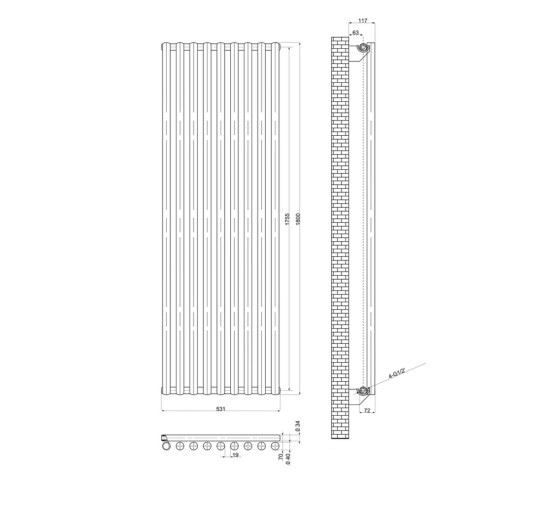 Вертикальний дизайнерський радіатор опалення ARTTIDESIGN Matera 9/1800/531/50 чорний матовий