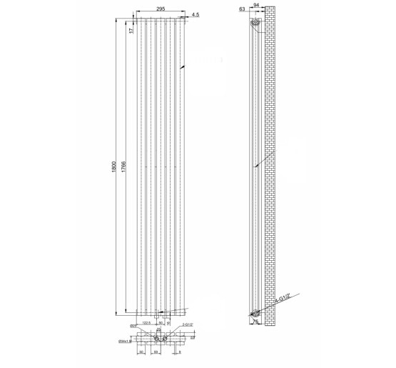 Вертикальний дизайнерський радіатор опалення ARTTIDESIGN Terni II 5/1800/295/50 чорний матовий
