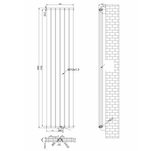 Вертикальний дизайнерський радіатор опалення ARTTIDESIGN Livorno II 6/1800/408 білий матовий