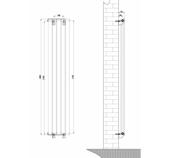 Вертикальний дизайнерський радіатор опалення ARTTIDESIGN Livorno II 5/1800/340 сірий матовий