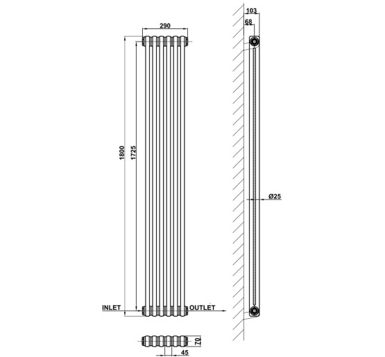 Вертикальний дизайнерський радіатор опалення ARTTIDESIGN Bari 6/1800/290 білий матовий