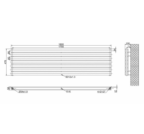 Горизонтальный дизайнерский радиатор отопления ARTTIDESIGN Livorno ІІ G 7/476/1800 белый матовий
