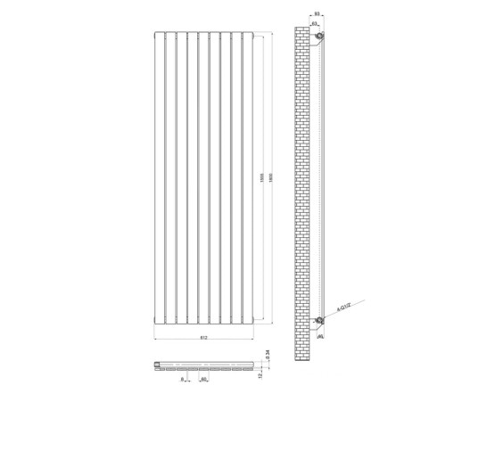 Дизайнерський вертикальний радіатор опалення ARTTIDESIGN Livorno 9/1800/612/50 сірий матовий.