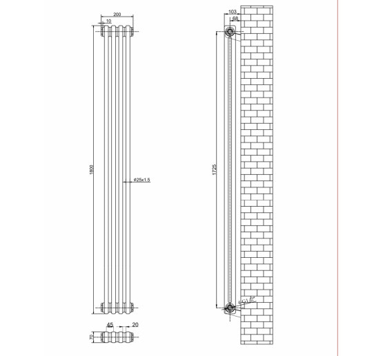 Вертикальний дизайнерський радіатор опалення ARTIDESIGN Bari 4/1800/200 сірий матовий