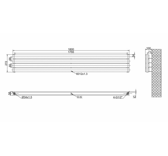 Горизонтальний дизайнерський радіатор опалення ARTTIDESIGN Livorno ІІ G 4/272/1800 чорний матовий