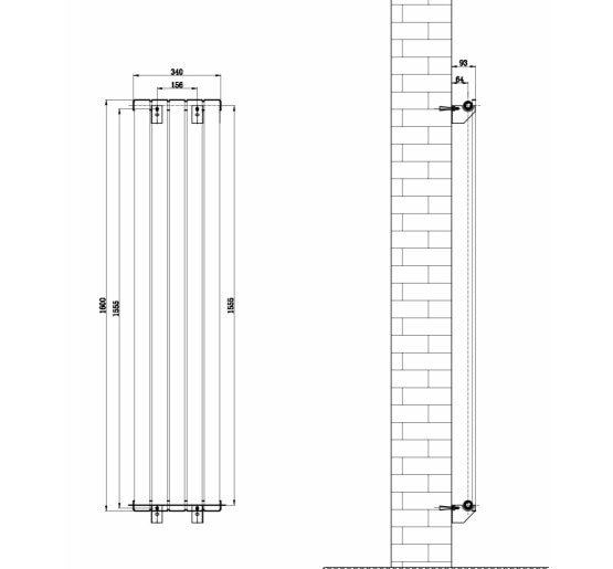 Вертикальний дизайнерський радіатор опалення ARTTIDESIGN Livorno 5/1600/340/50 сірий матовий