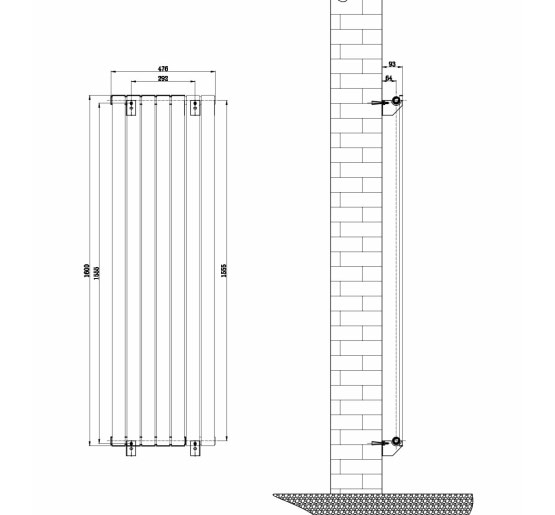 Вертикальний дизайнерський радіатор опалення ARTTIDESIGN Livorno 7/1600/476/50 сірий матовий