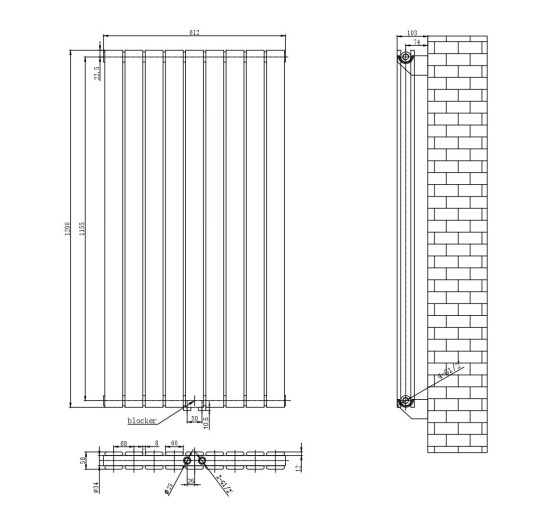 Вертикальный дизайнерский радиатор отопления ARTTIDESIGN Livorno II 9/1200/612/50 белый матовий