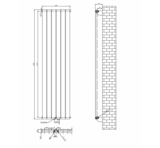Вертикальний дизайнерський радіатор опалення ARTTIDESIGN Livorno 6/1800/408 чорний матовий