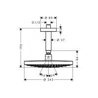 Верхний душ Hansgrohe Raindance Select S 240 2jet с держателем с потолка хромированный (26467000)