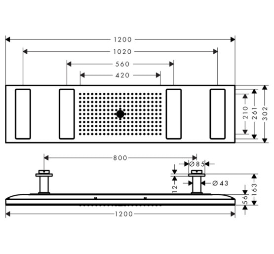 Верхний душ Axor ShowerHeaven 1200х300 4jet с подсветкой 5000 K Stainless Steel Optic (10629800)