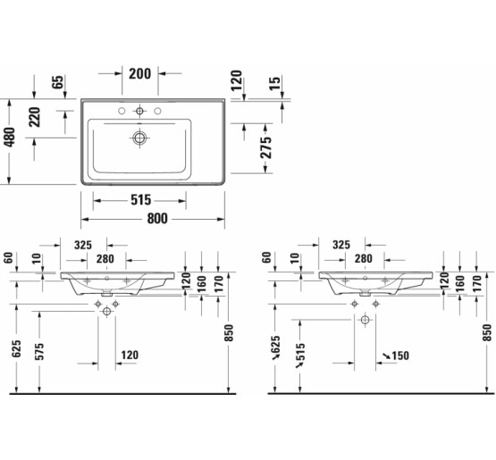 Умывальник Duravit D-NEO мебельный 80х48 см асимметричный L левый (2369800000)