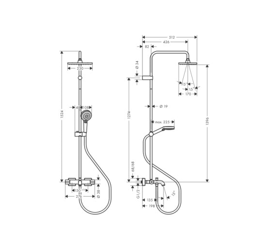 Душова система Hansgrohe Vernis Shape Showerpipe 230 1jet EcoSmart з термостатом для ванни Chrome (26098000)