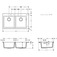 Кухонная мойка Hansgrohe S510-F770 770х510 на две чаши 370/370 Concretegrey (43316380)