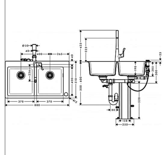 Кухонна мийка Hansgrohe C51-F770-05 Сombi 880x510 370/370 Select зі змішувачем, chrome (43216000)