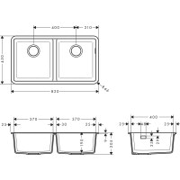 Кухонная мойка Hansgrohe S510-U770 под столешницу 820х450 на две чаши 370/370 Concretegrey (43434380)