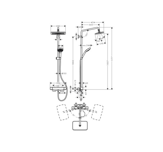 Душевая система Hansgrohe Croma E Showerpipe 280 1jet EcoSmart с термостатом (27660000)